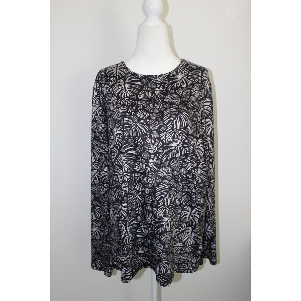 32 Degrees Cool Womens XXL Sun Protection Top Black White Monstera Leaf UPF 50+